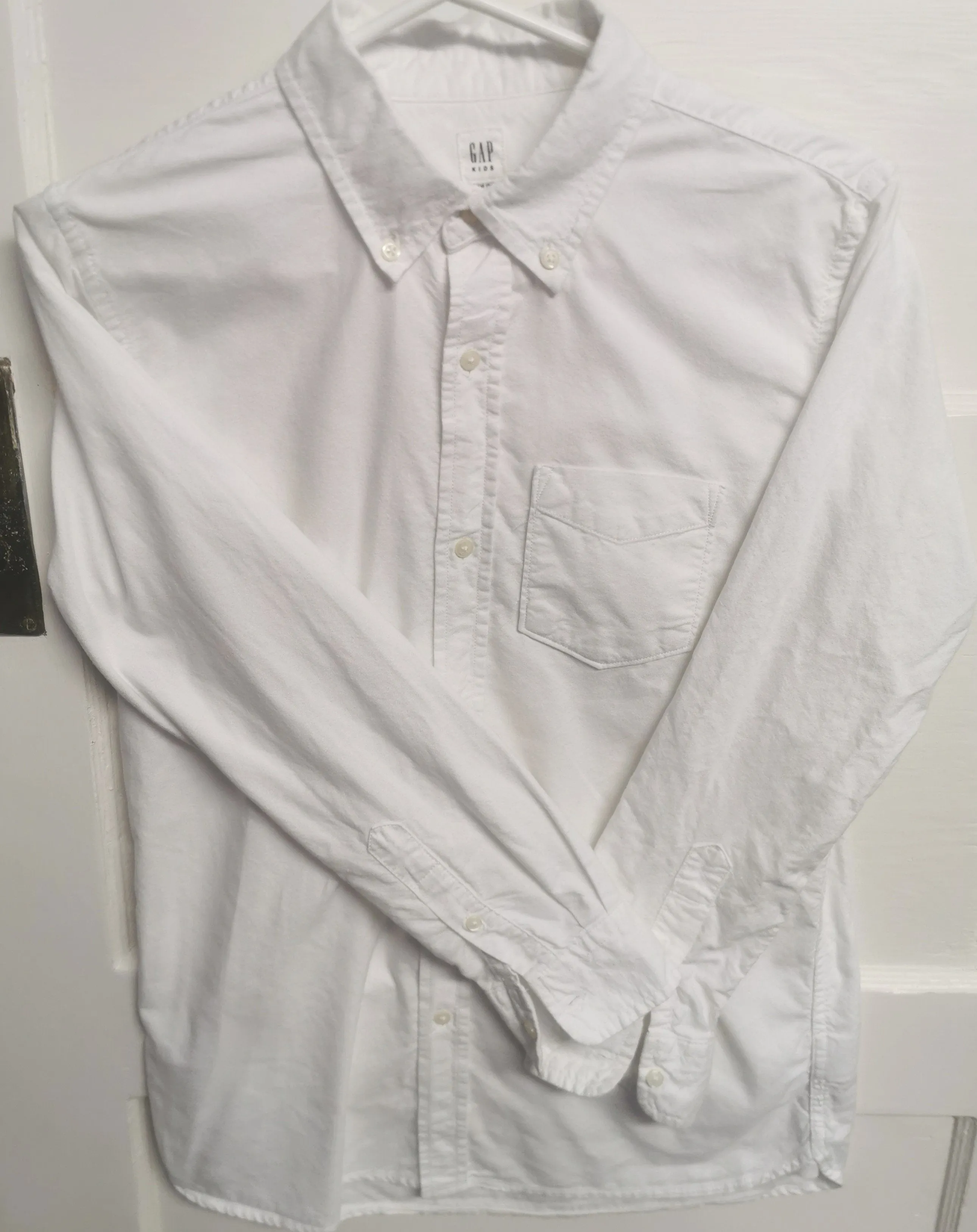 BOY SIZE 14/16 YEARS - GAP Kids, Bright White, Long-sleeve Cotton Dress Shirt EUC B33