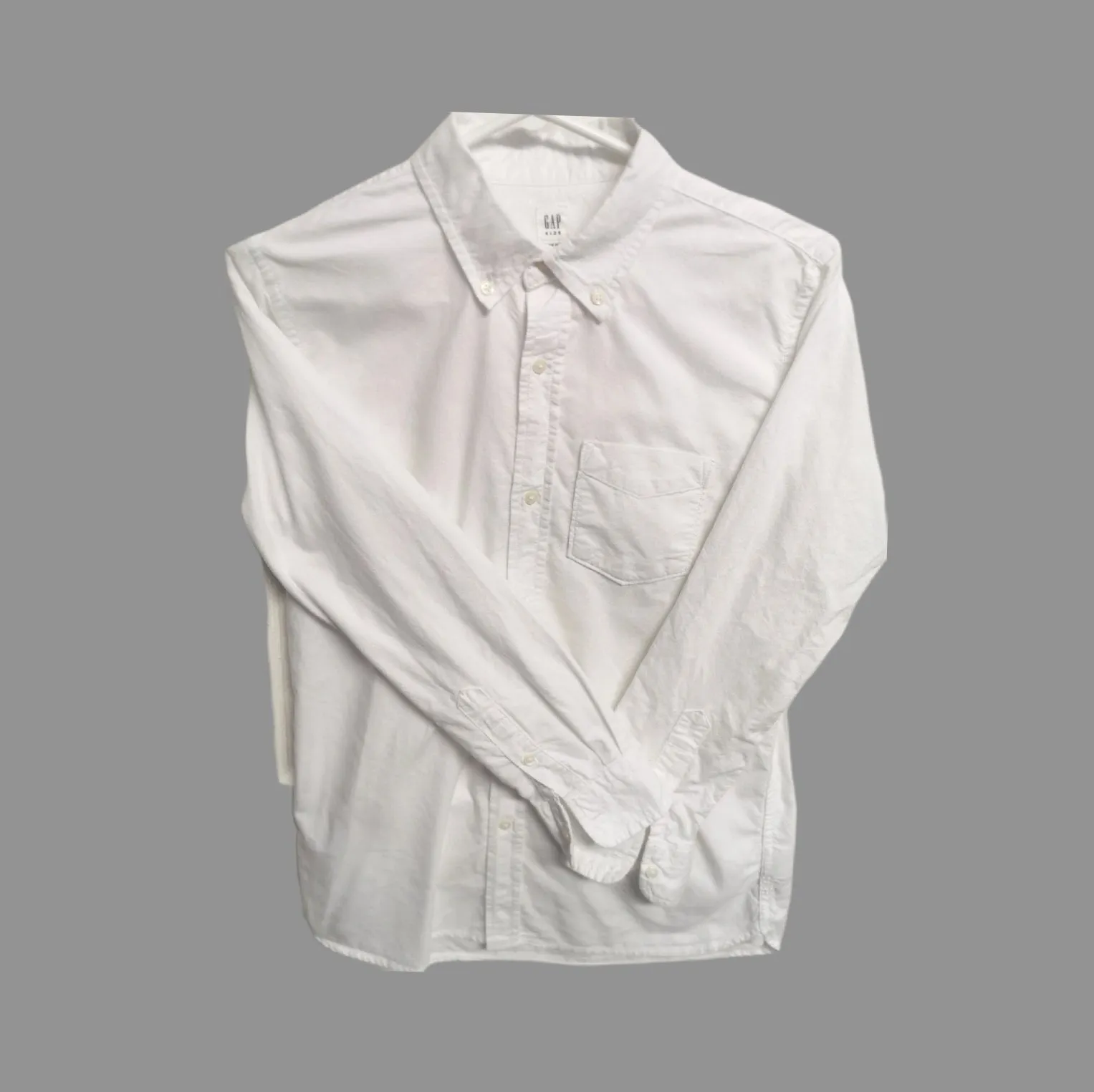 BOY SIZE 14/16 YEARS - GAP Kids, Bright White, Long-sleeve Cotton Dress Shirt EUC B33