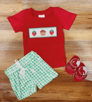 Boys Strawberry Plaid Set