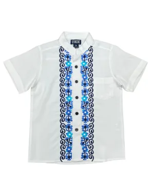 Boys White Floral Guayabera button up shirt 4-14