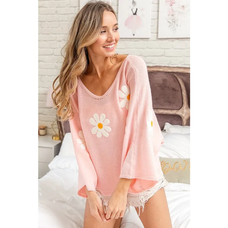 Breezy Summer Flower Knit Top - Blush/Pink