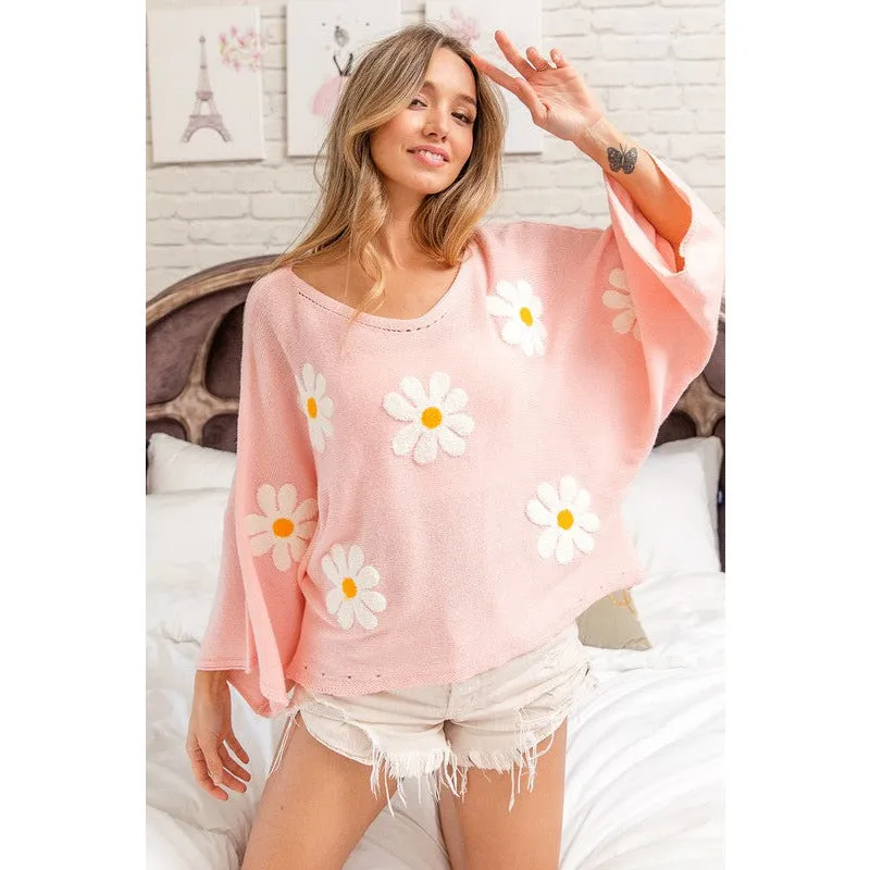 Breezy Summer Flower Knit Top - Blush/Pink