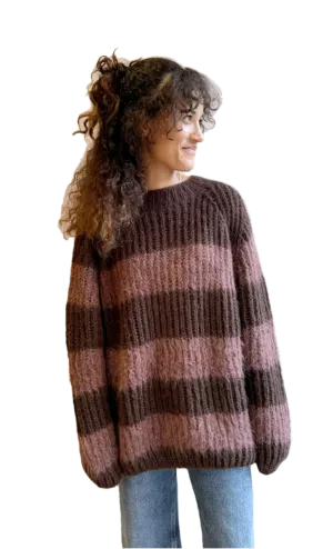 Brown stripe alpaca brioche pullover