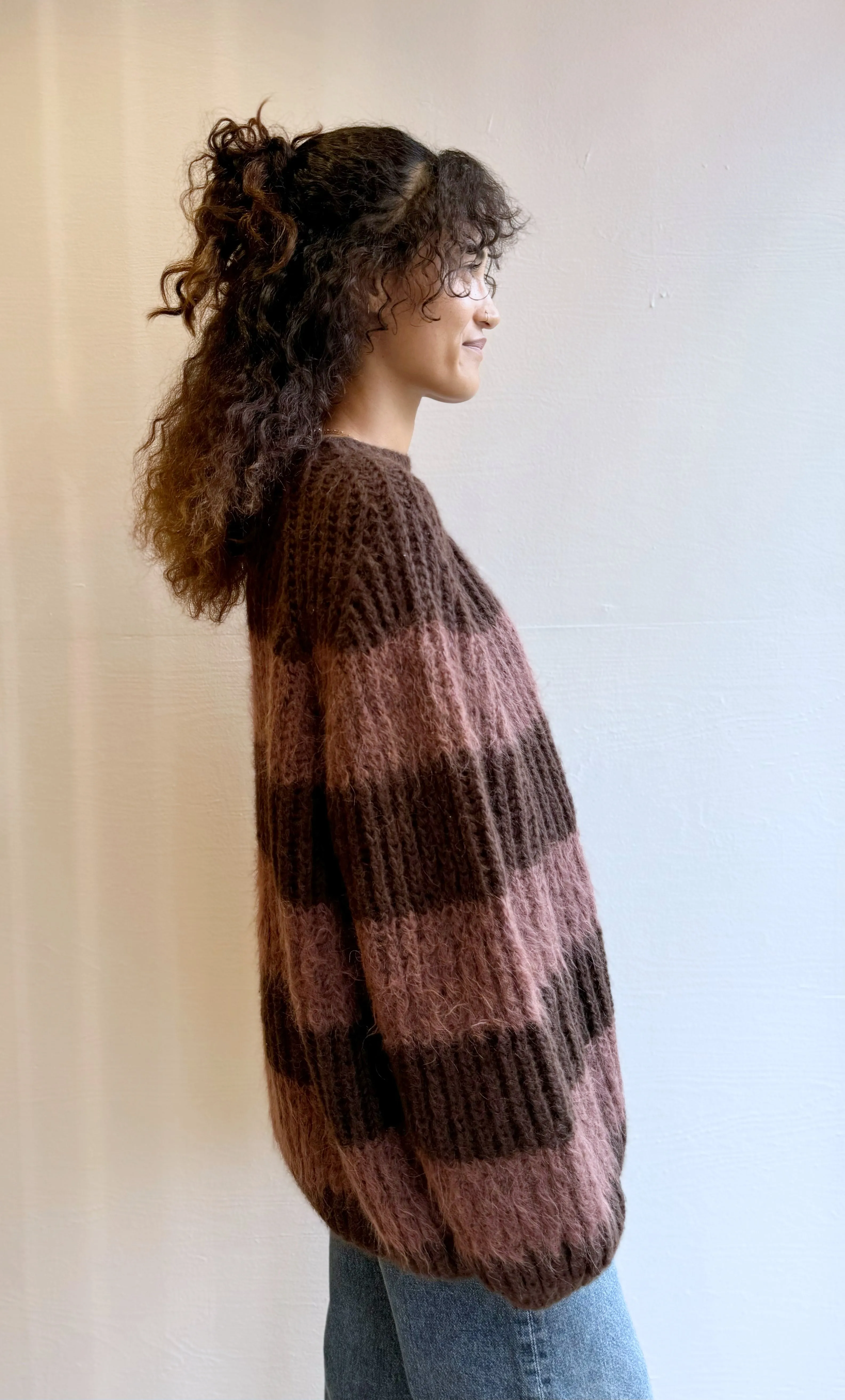 Brown stripe alpaca brioche pullover