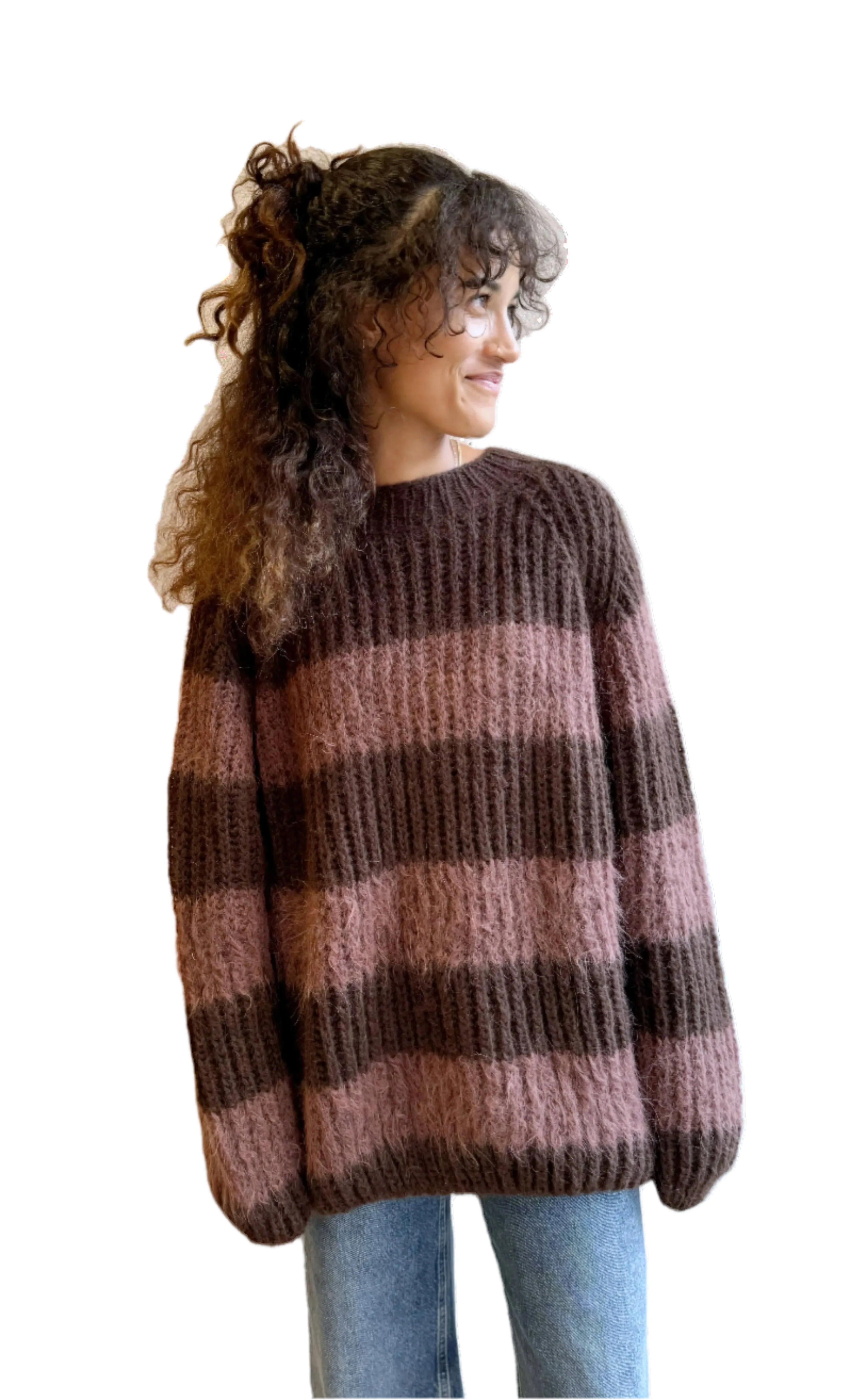 Brown stripe alpaca brioche pullover