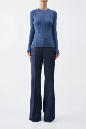 Browning Knit Sweater in Light Blue Denim Cashmere Silk