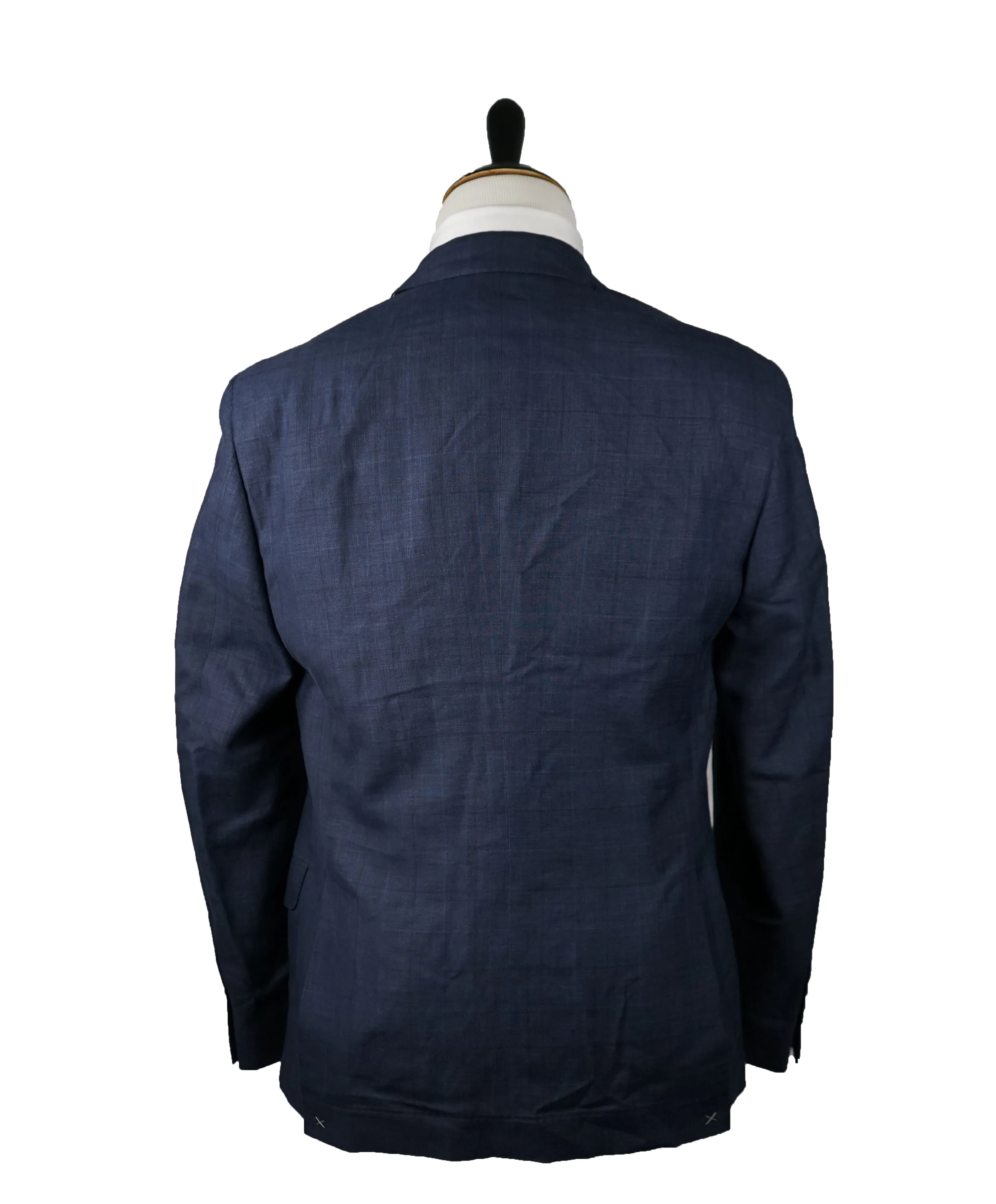 BRUNELLO CUCINELLI - Blue & Gray Check Wool Linen Silk Blazer - 40R