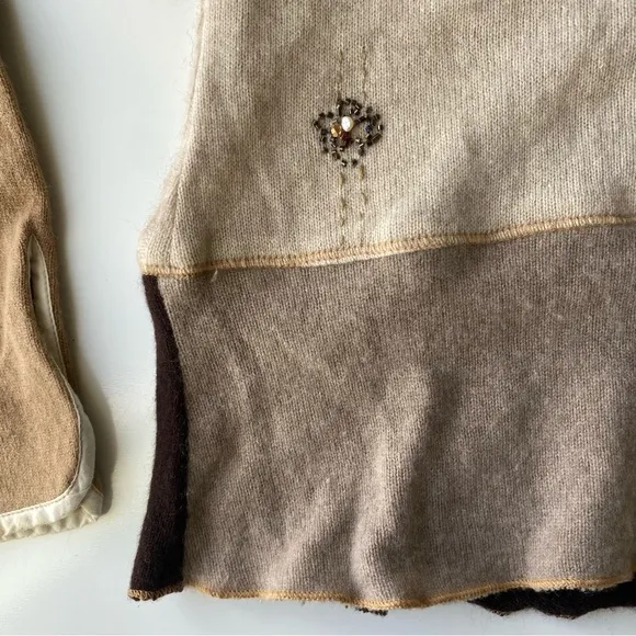 Burning Torch Patchwork beaded Recycled Cashmere Sweater Size Medium
