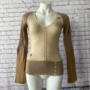 Burning Torch Patchwork beaded Recycled Cashmere Sweater Size Medium