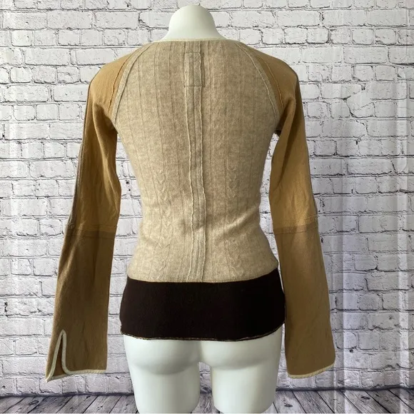 Burning Torch Patchwork beaded Recycled Cashmere Sweater Size Medium