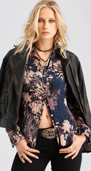 BURNT DAHLIA BLACK BUTTON DOWN SHIRT