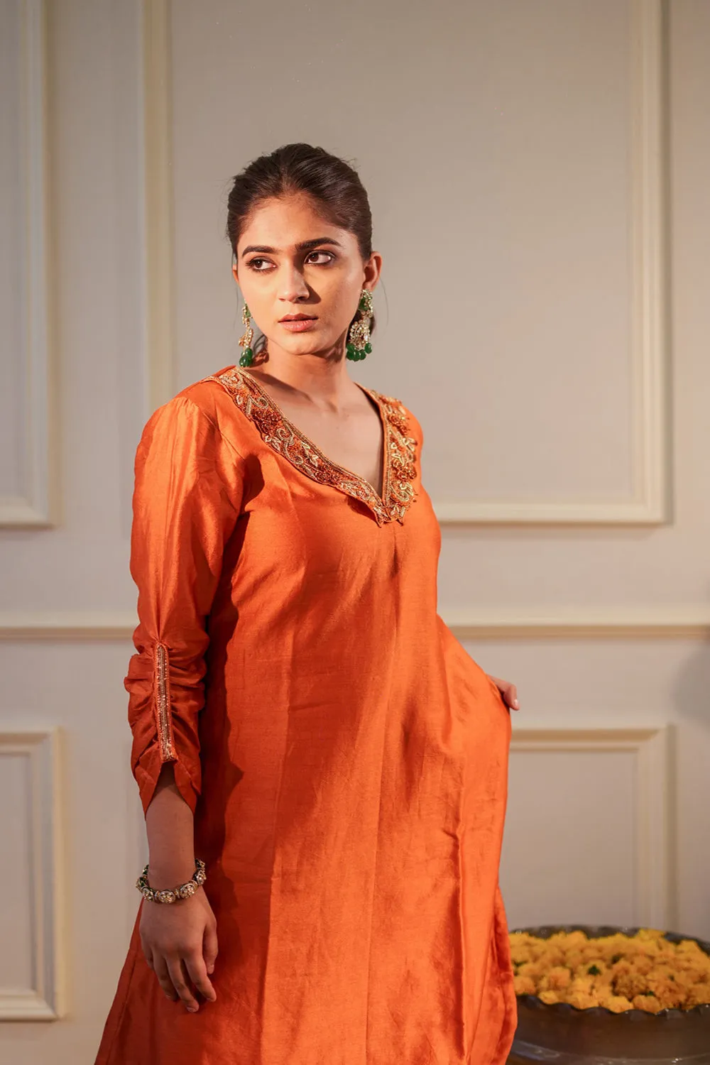 Burnt Orange Sequin Kurta Set