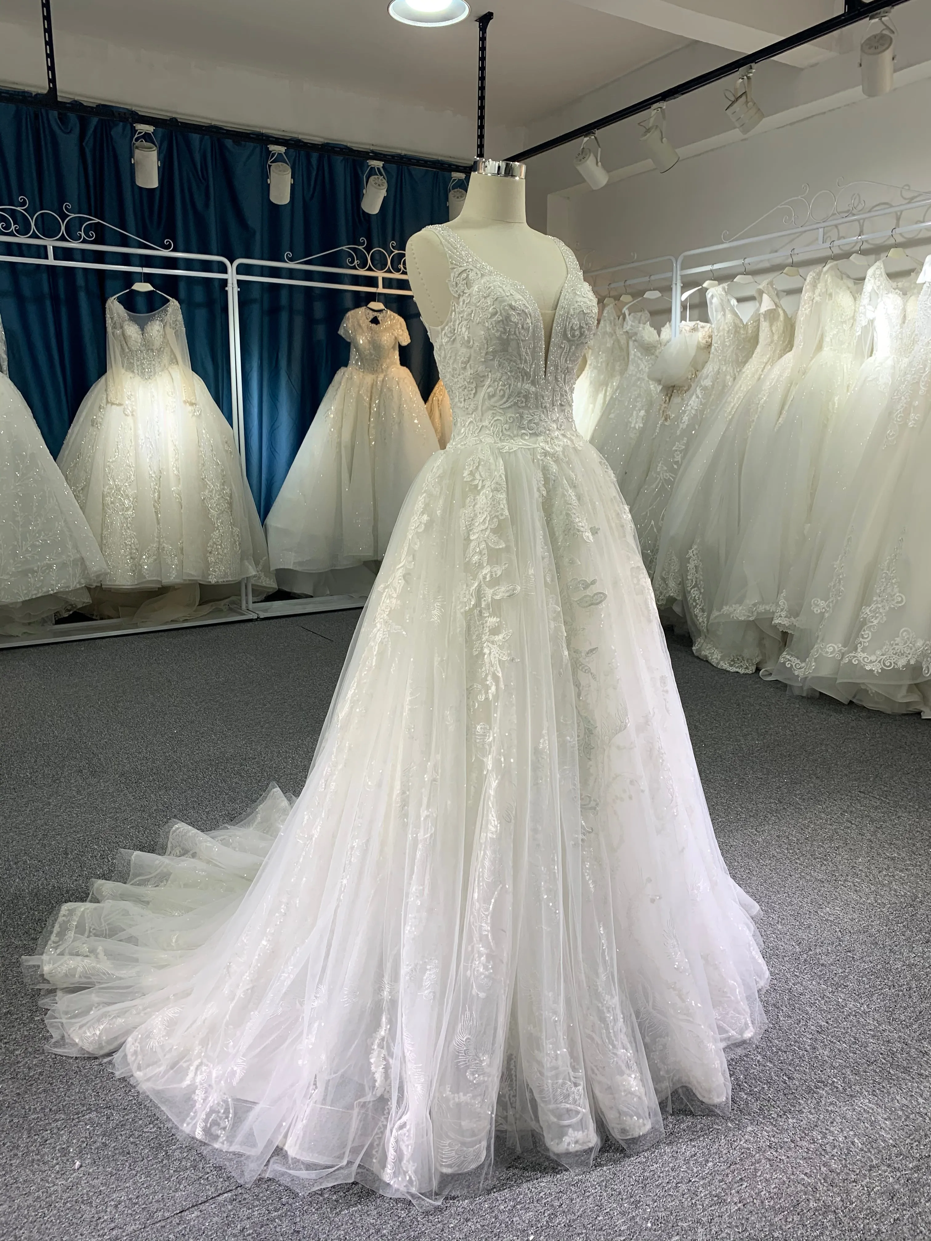 BYG lace beadings A line wedding dress