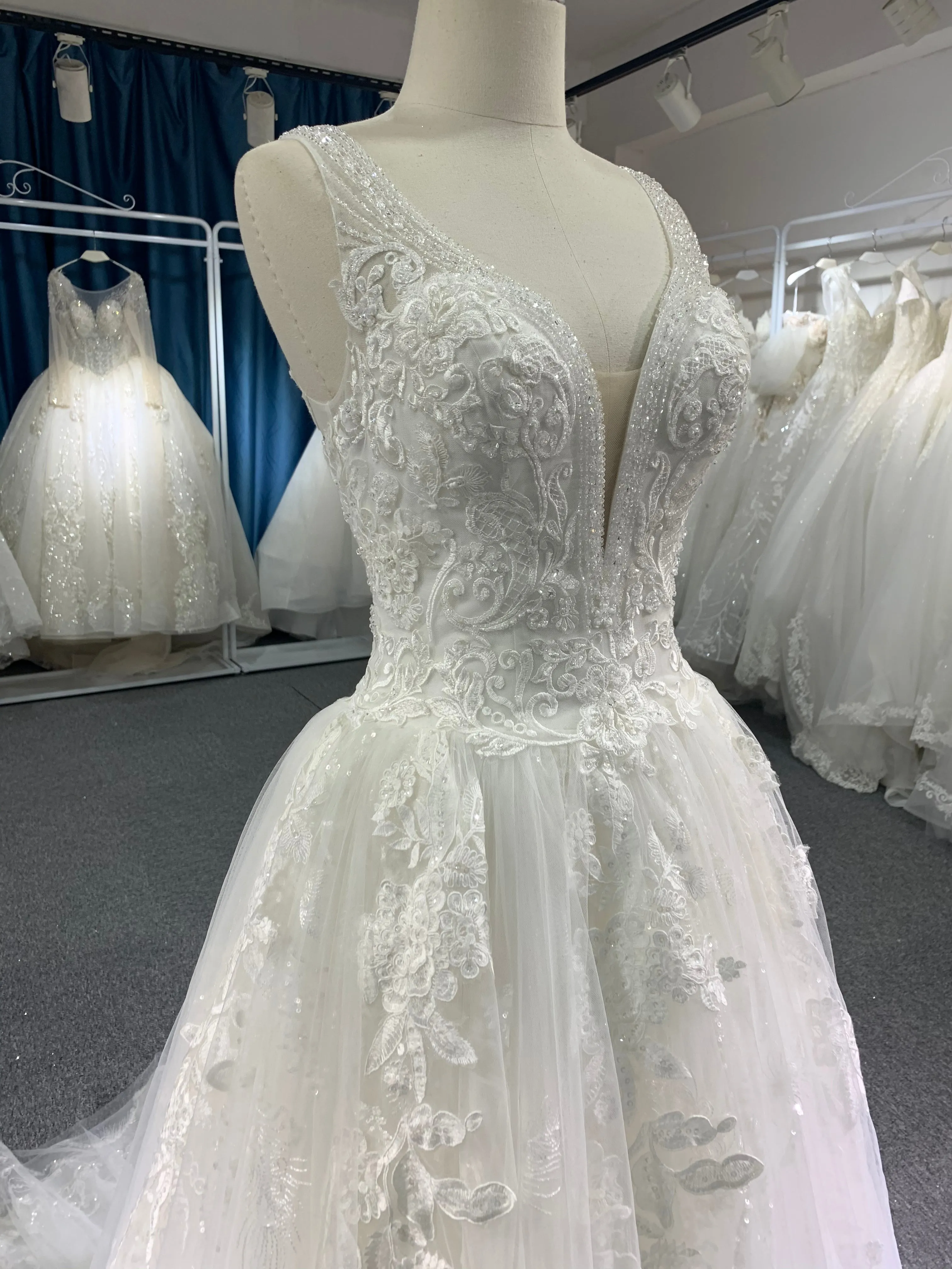 BYG lace beadings A line wedding dress