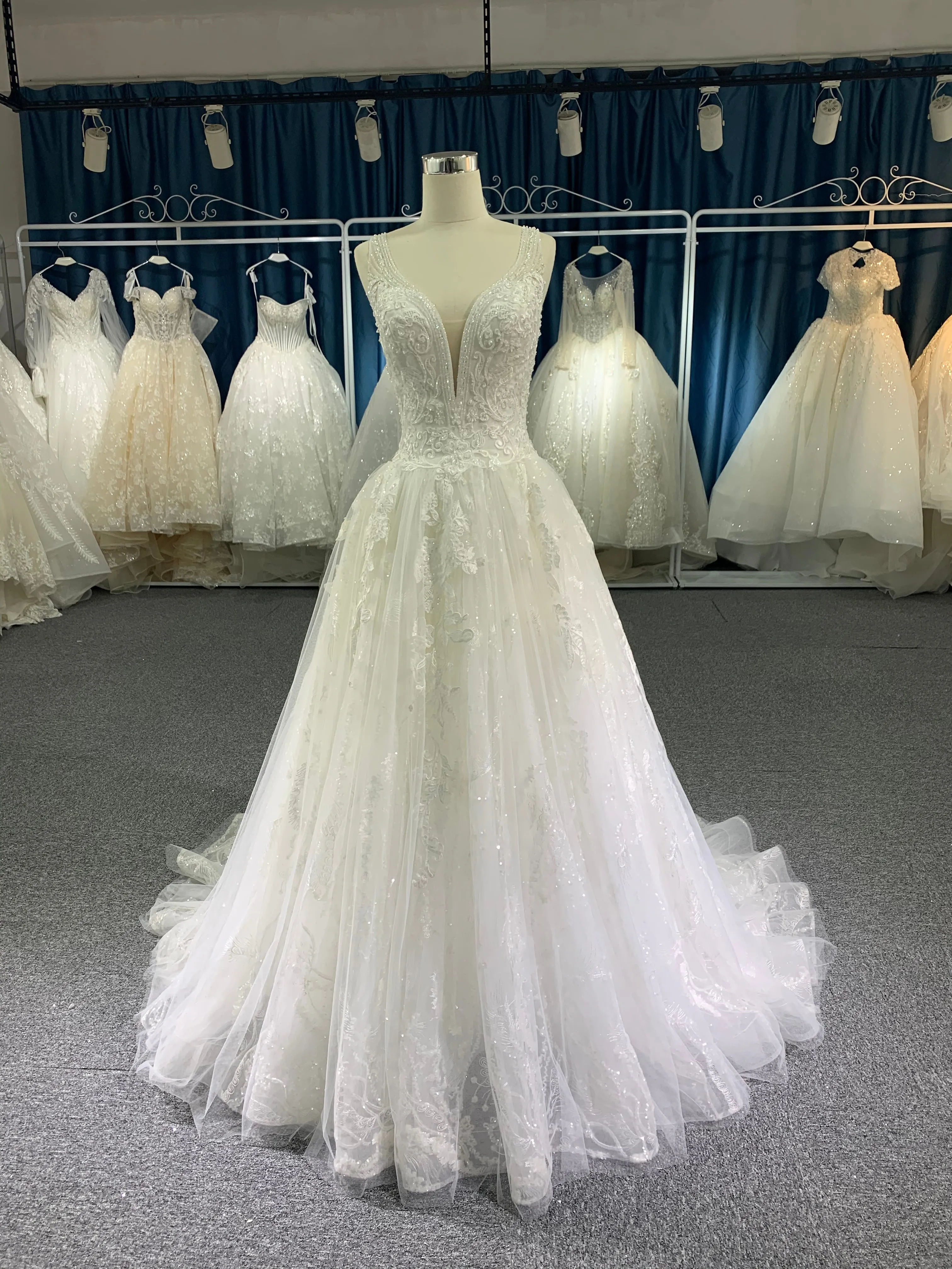 BYG lace beadings A line wedding dress