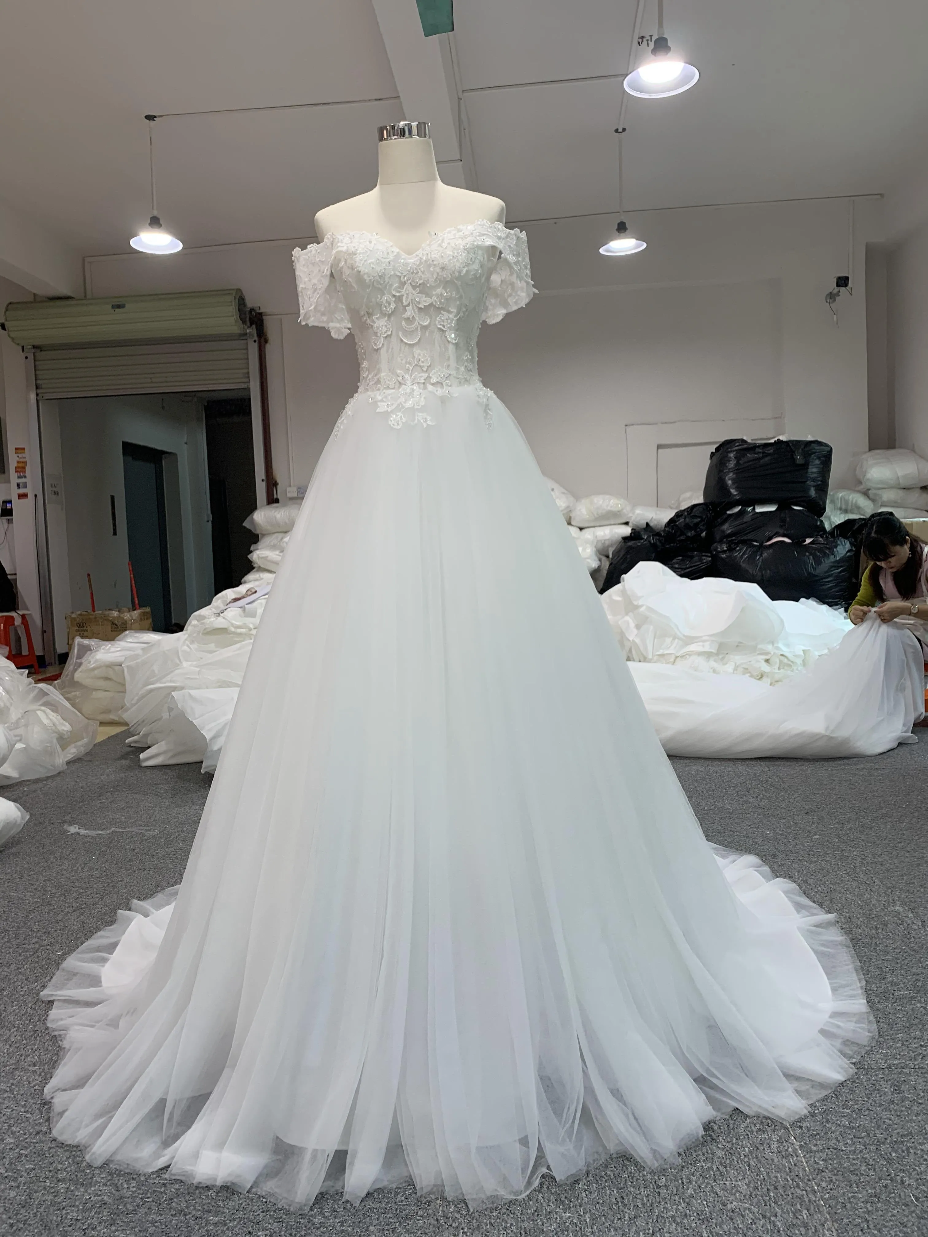 BYG simply tulle off the shoulder A line wedding dress