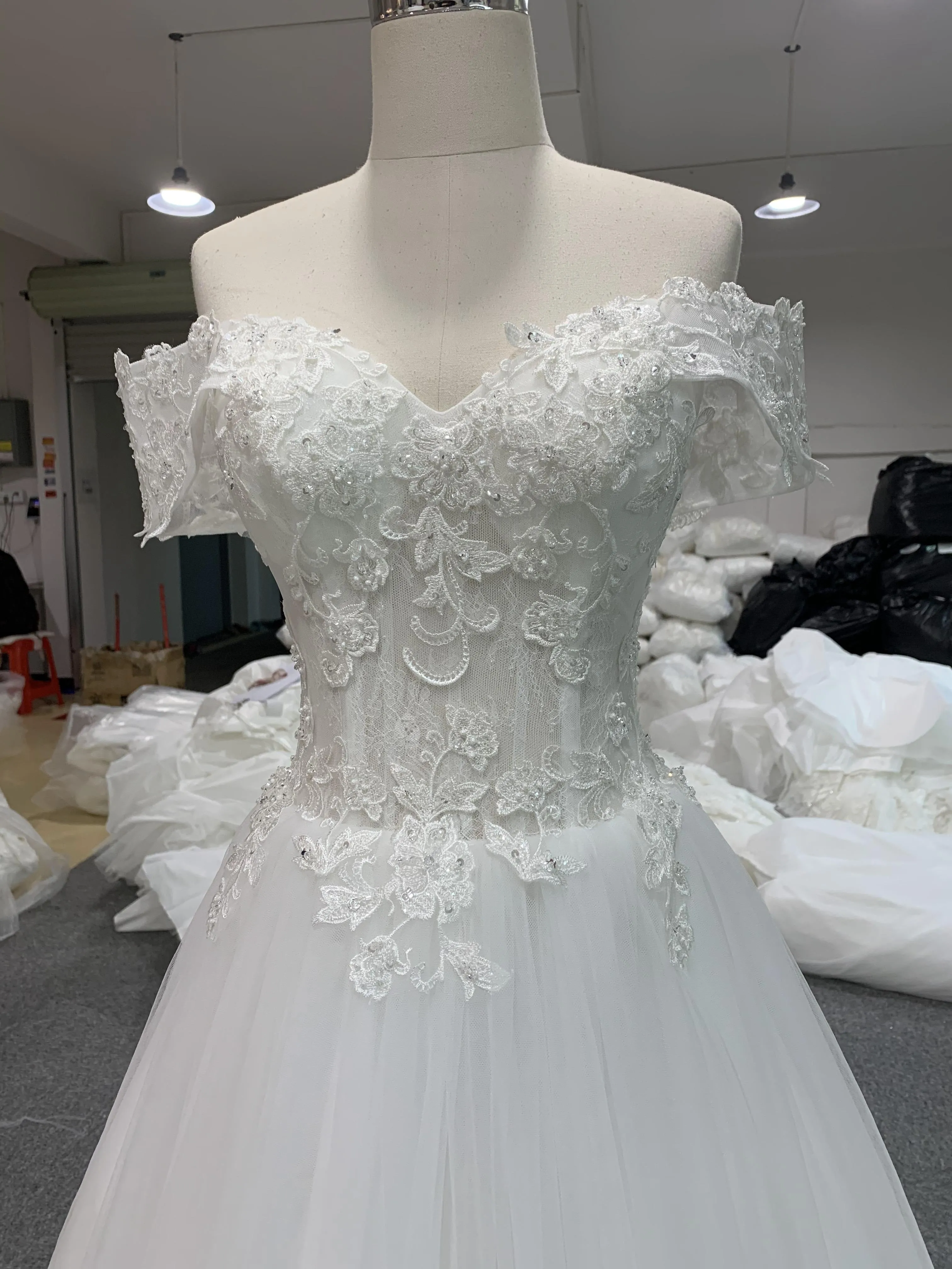 BYG simply tulle off the shoulder A line wedding dress