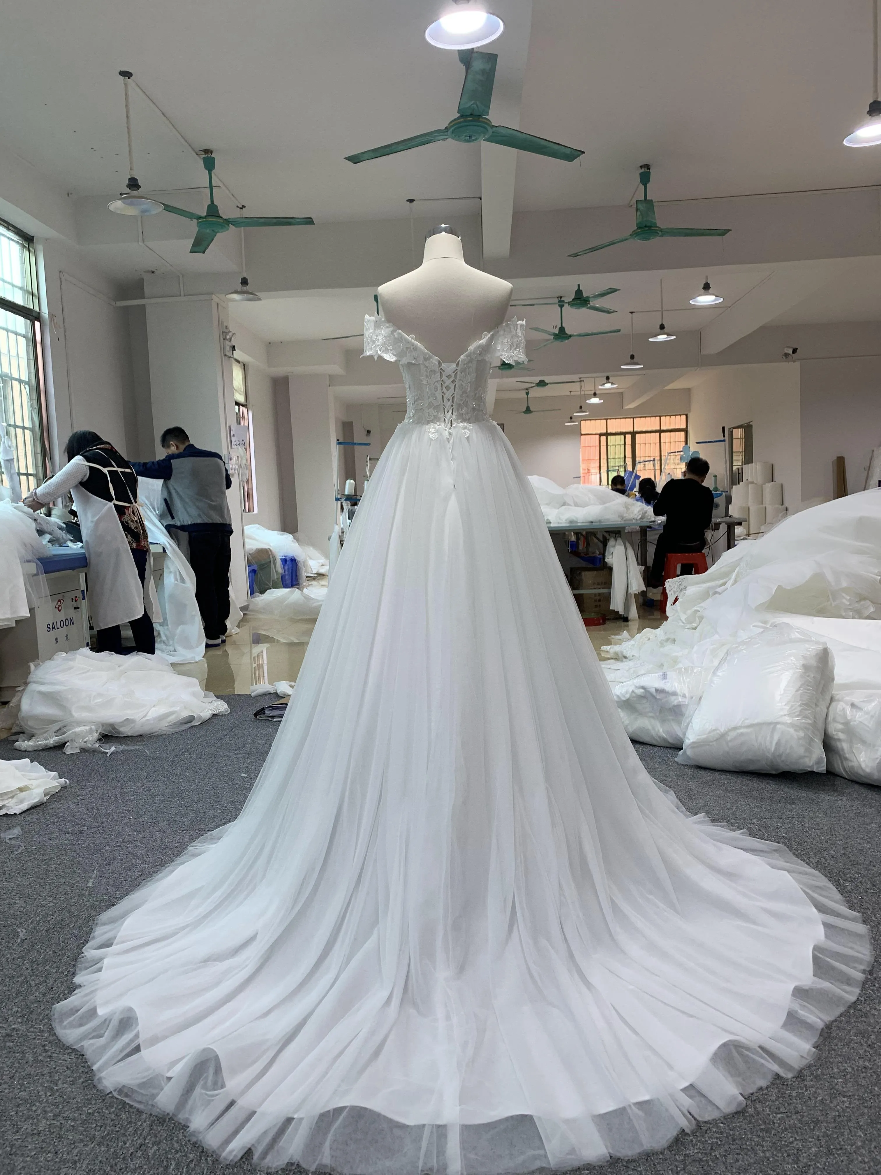 BYG simply tulle off the shoulder A line wedding dress