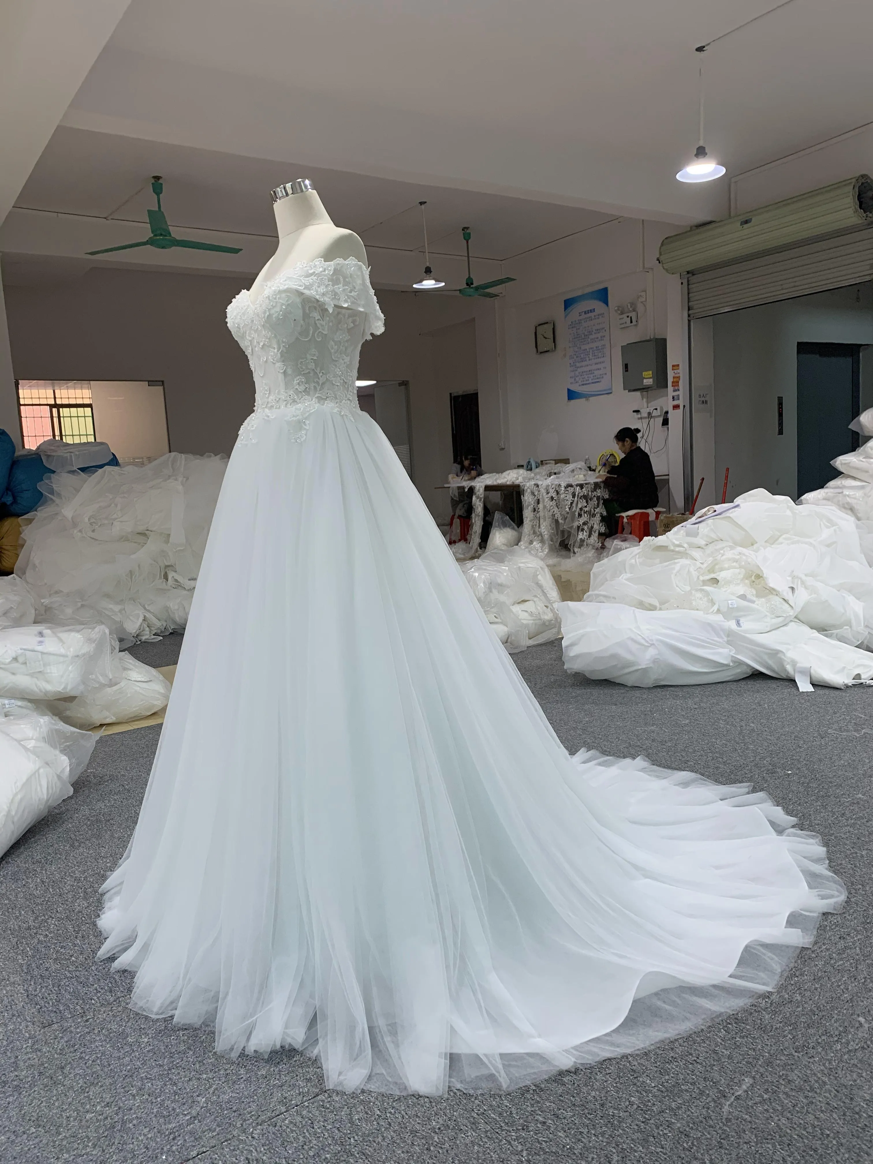 BYG simply tulle off the shoulder A line wedding dress