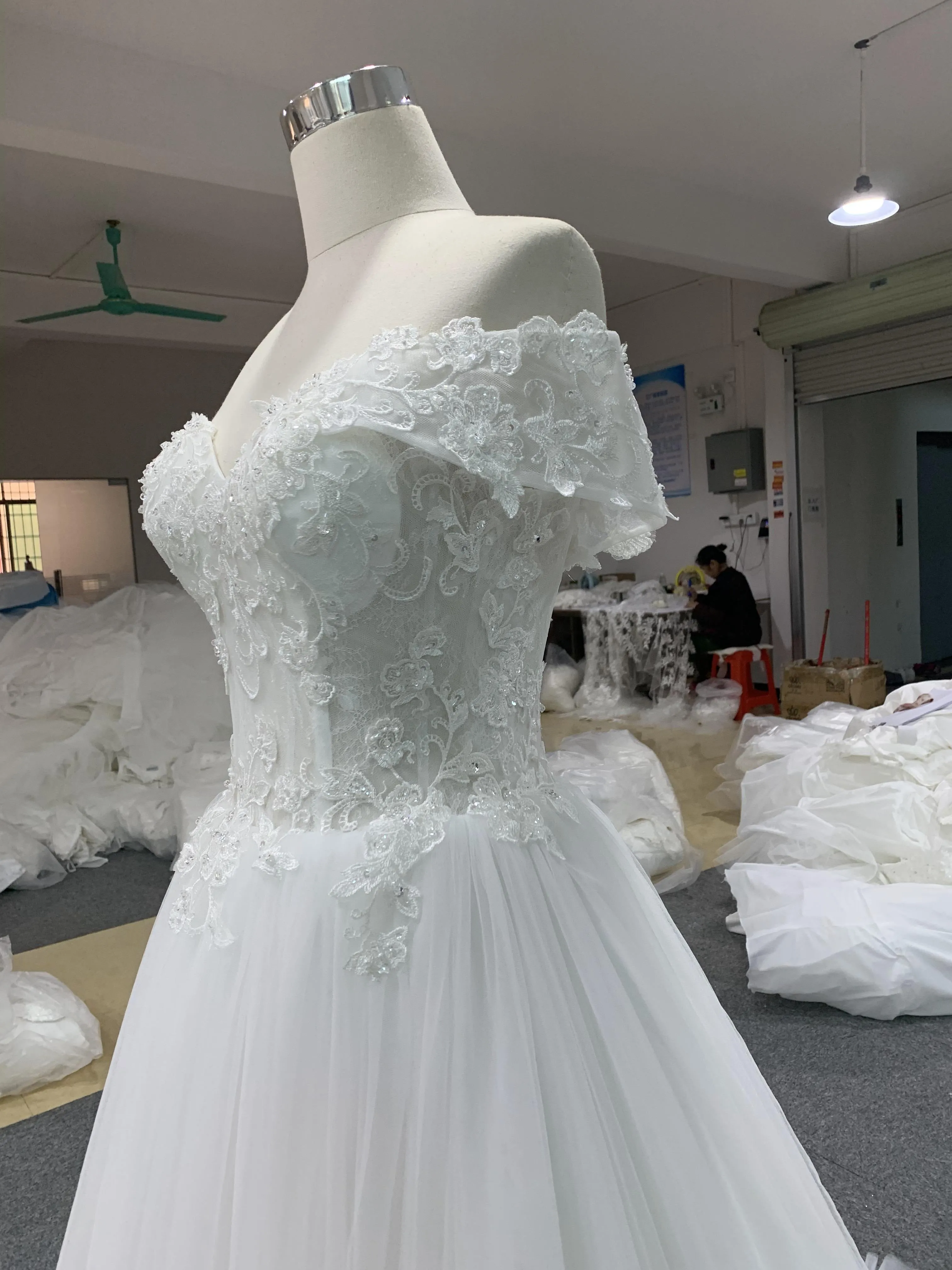 BYG simply tulle off the shoulder A line wedding dress