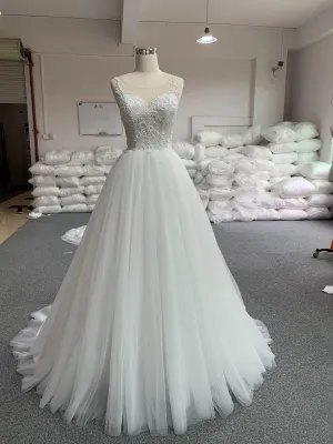 BYG spaghetti strap A line wedding dress