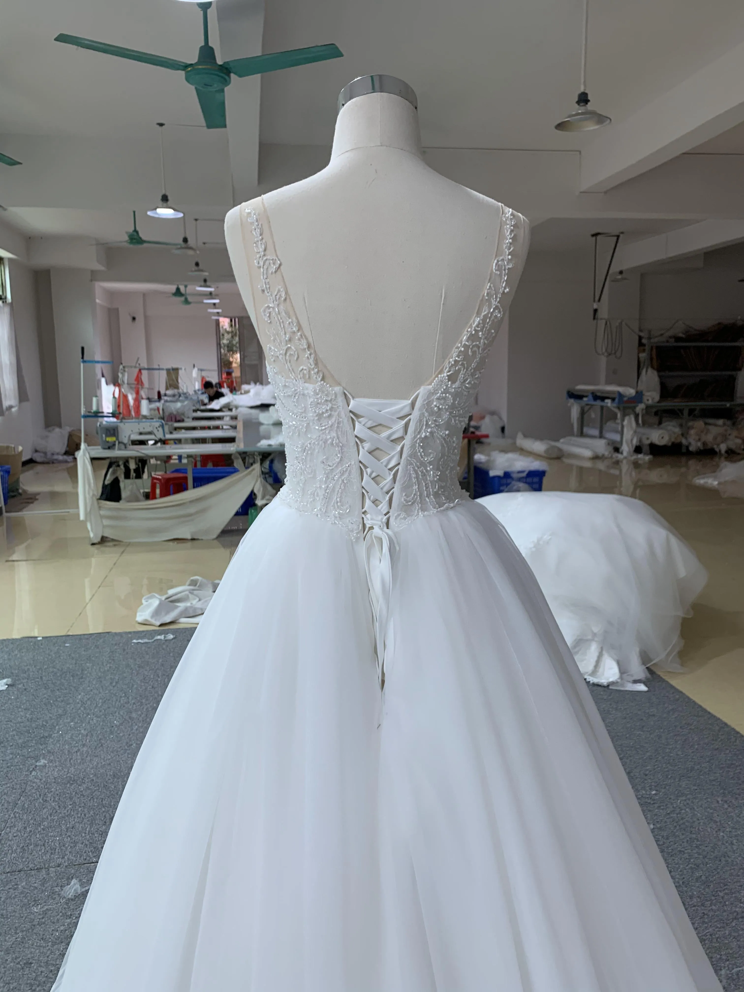 BYG spaghetti strap A line wedding dress