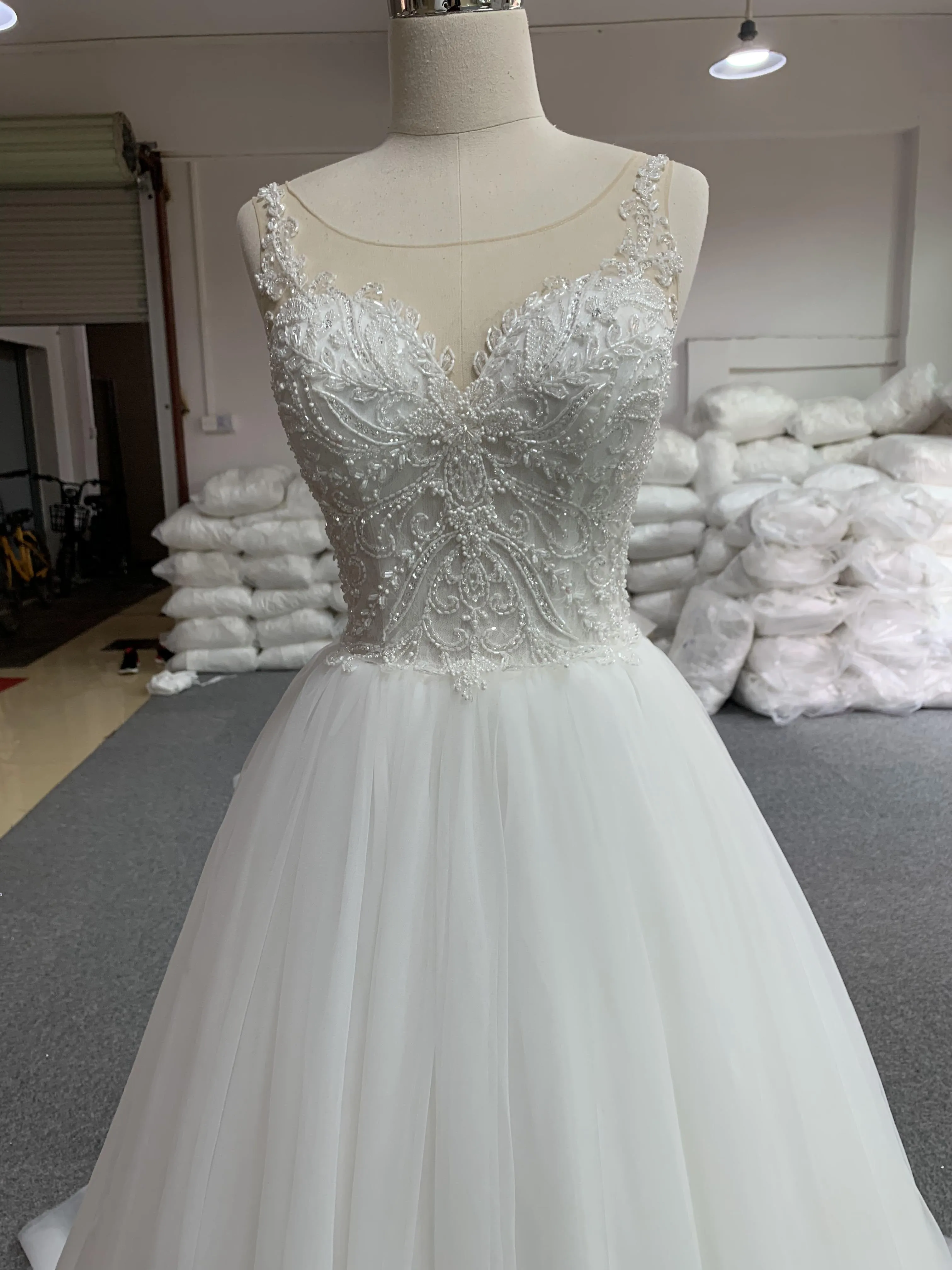 BYG spaghetti strap A line wedding dress