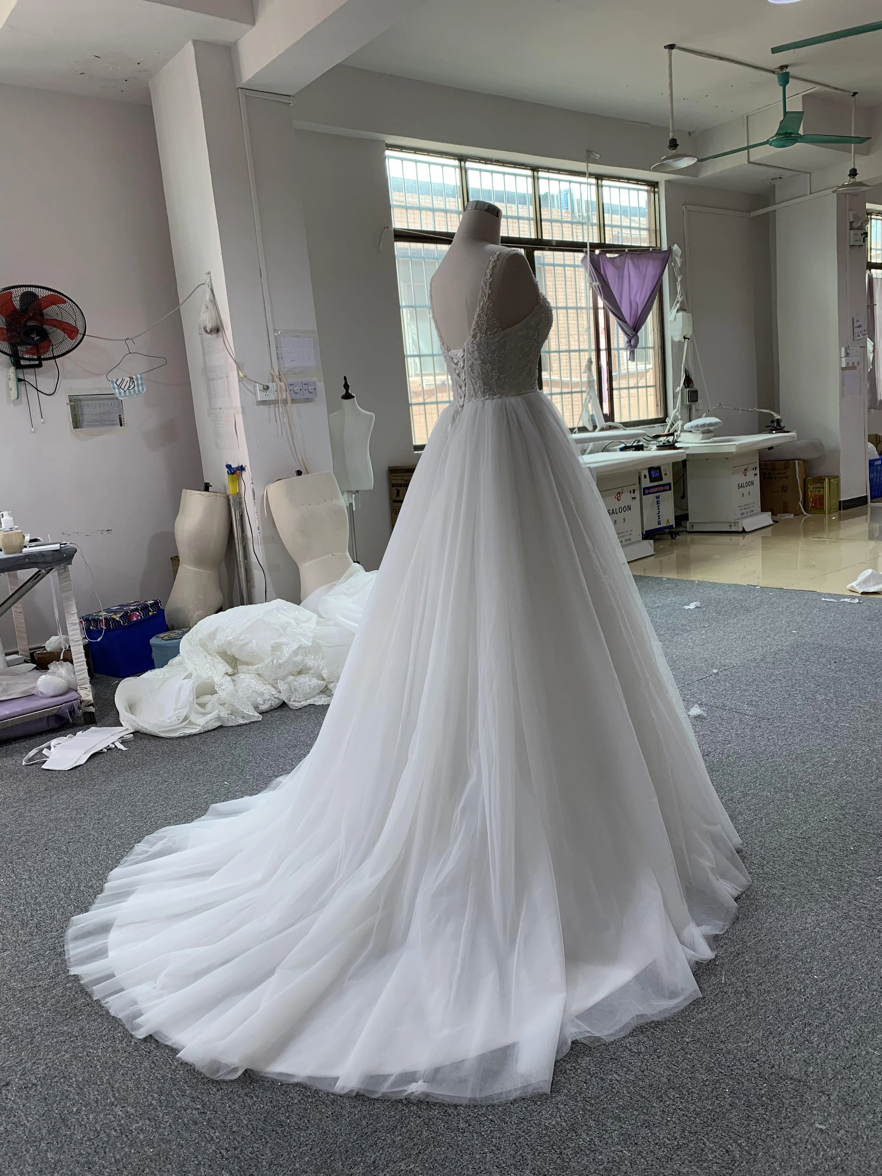 BYG spaghetti strap A line wedding dress
