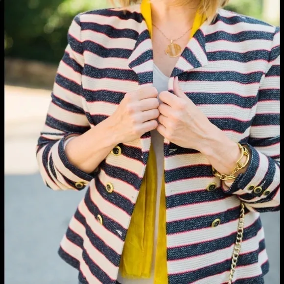 Cabi Cruise Tweed Blazer #5094 Nautical Striped Jacket Womens size 6 New