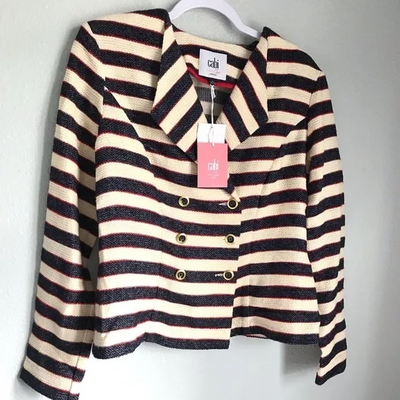 Cabi Cruise Tweed Blazer #5094 Nautical Striped Jacket Womens size 6 New