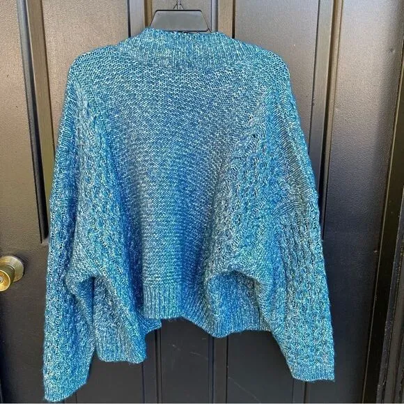 🧥CAbi ASTRAL CARTIGAN sz M in Celestial Blue &amp; White Knit. NWOT