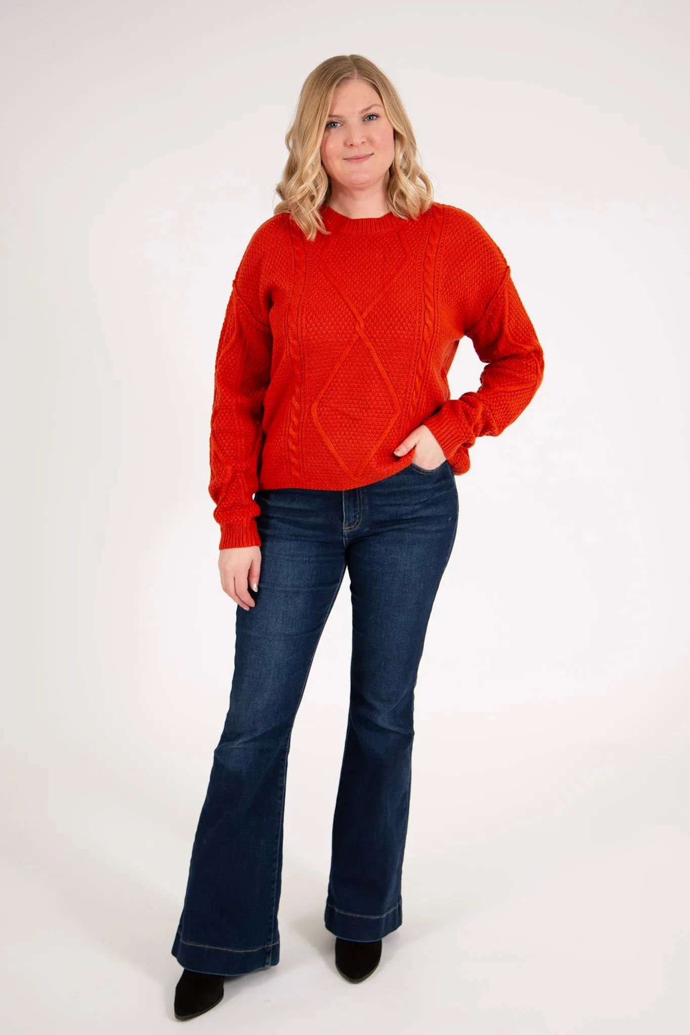 Cable Knit Cropped Sweater | Rust