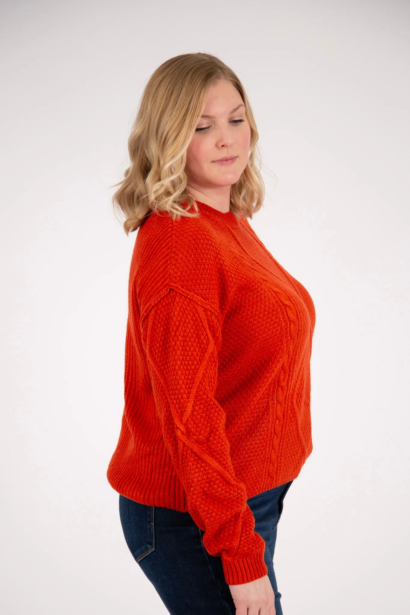 Cable Knit Cropped Sweater | Rust