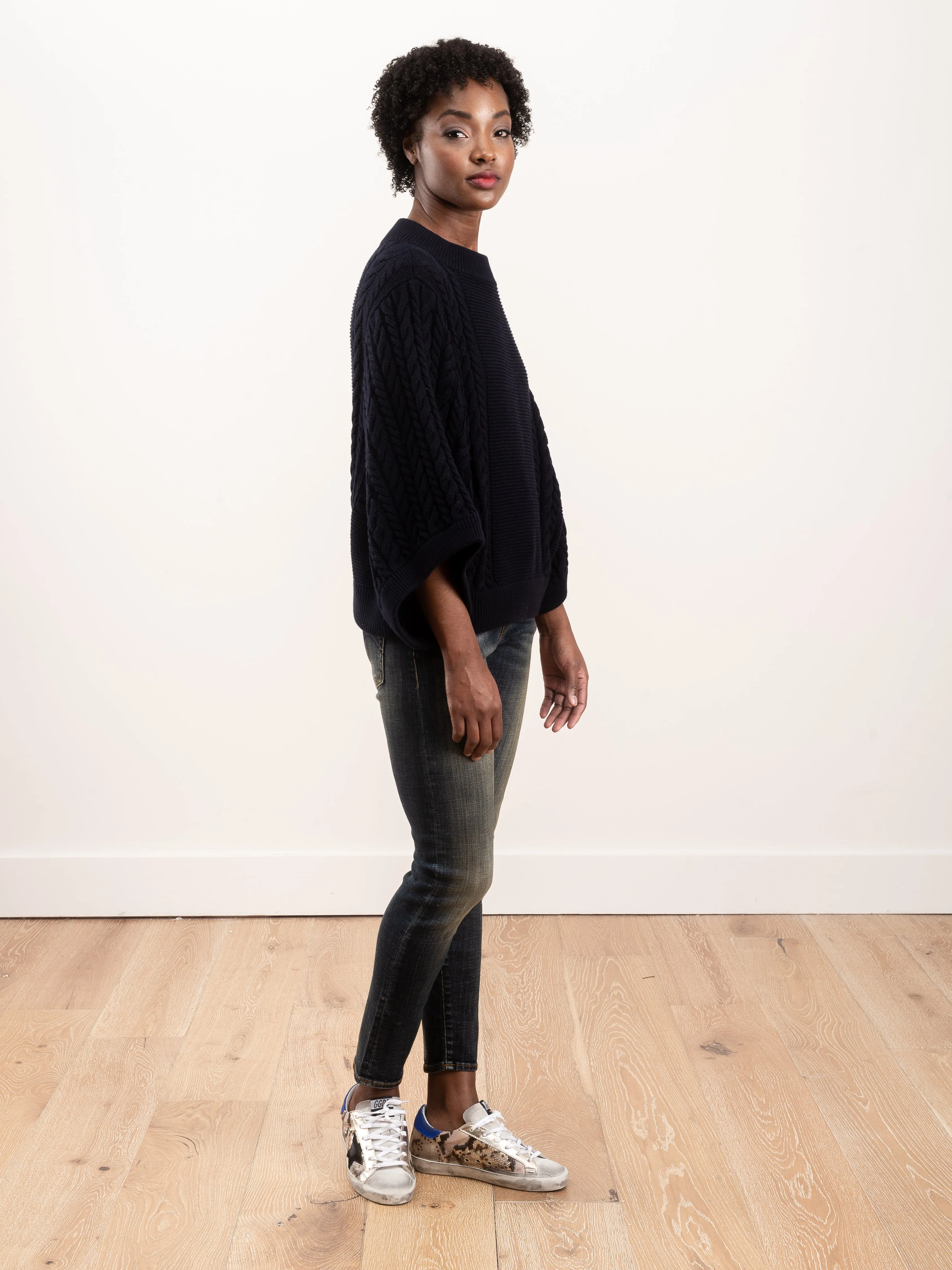cable knit jumper - dark navy
