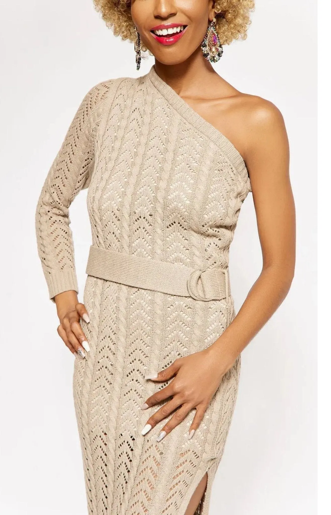 Cable Knit Sweater Dress w/ Split