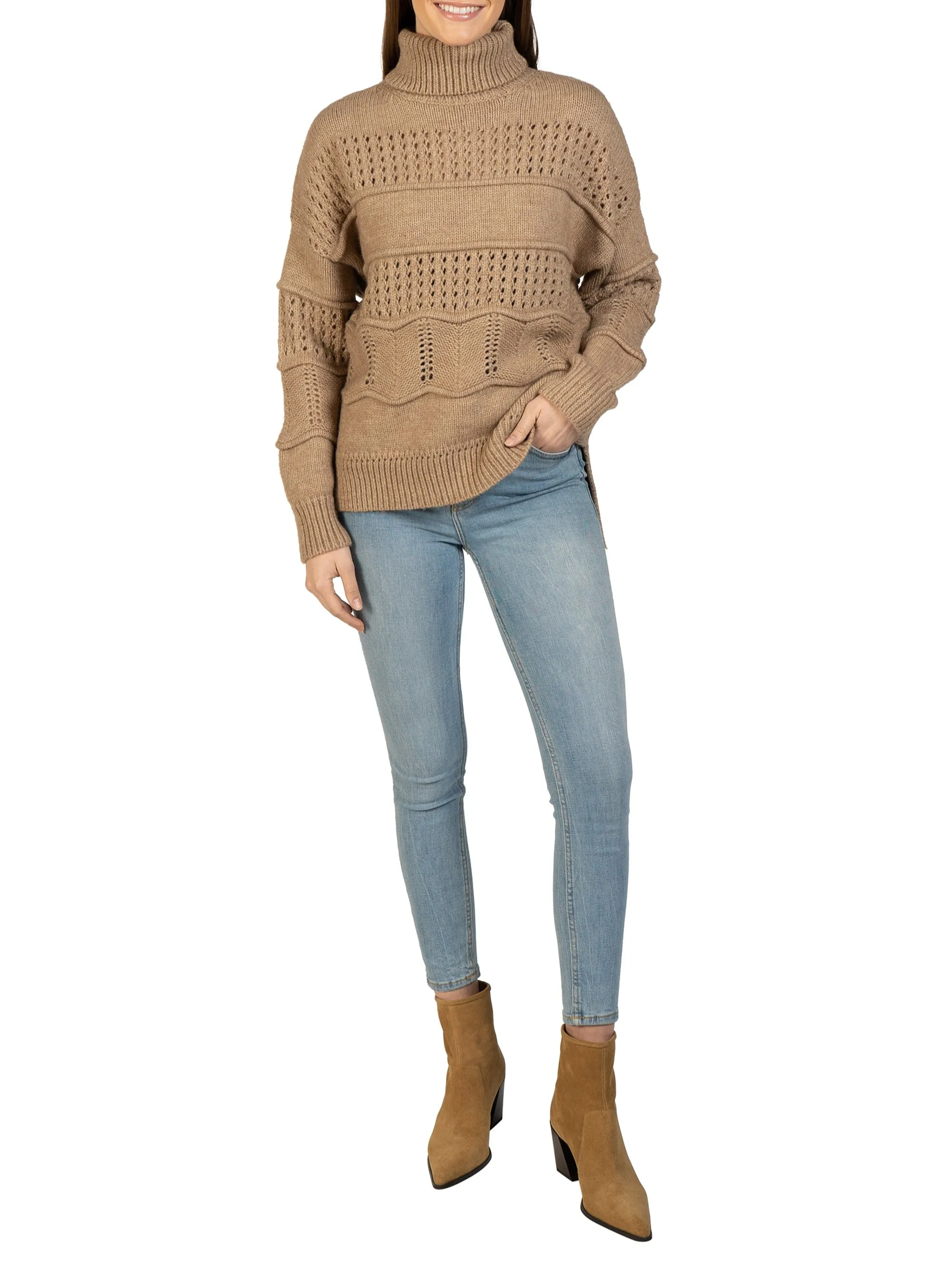 Cable Knit Turtleneck Pullover