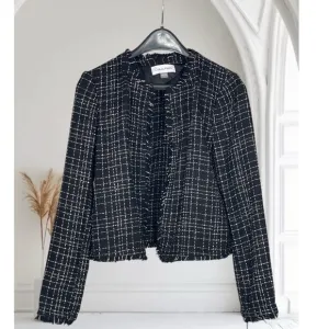 Calvin Klein Black and White Tweed Open Front Blazer Jacket 2