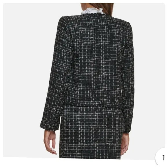 Calvin Klein Black and White Tweed Open Front Blazer Jacket 2