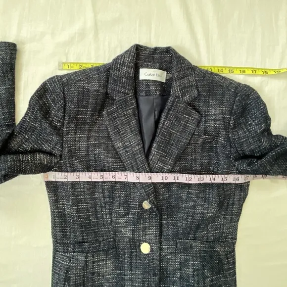 CALVIN KLEIN Boucle Tweed Blazer Blue Silver Size 2