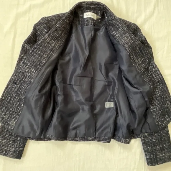 CALVIN KLEIN Boucle Tweed Blazer Blue Silver Size 2