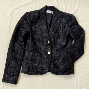 CALVIN KLEIN Boucle Tweed Blazer Blue Silver Size 2