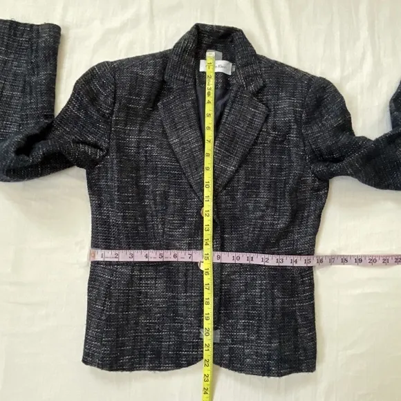 CALVIN KLEIN Boucle Tweed Blazer Blue Silver Size 2