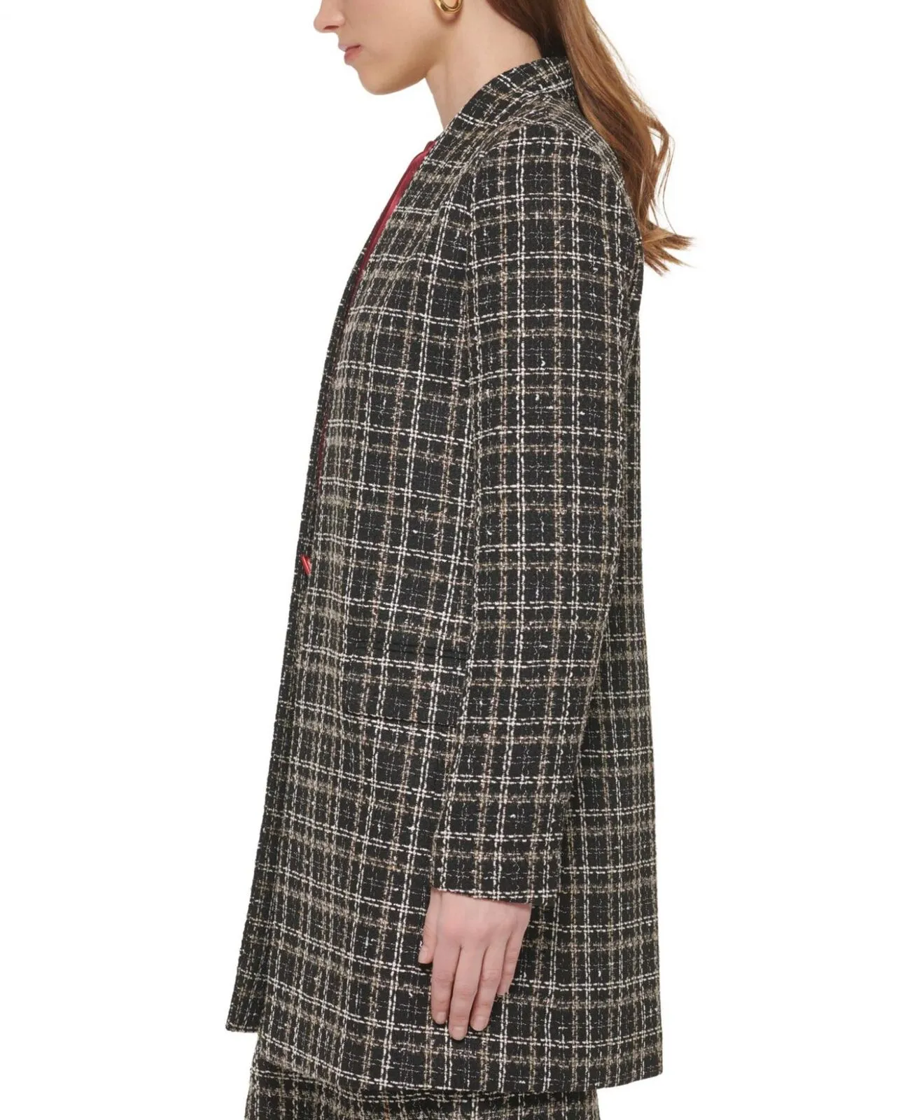 Calvin Klein Womens Petites Tweed Midi Open-Front Blazer Jacket T29JF332