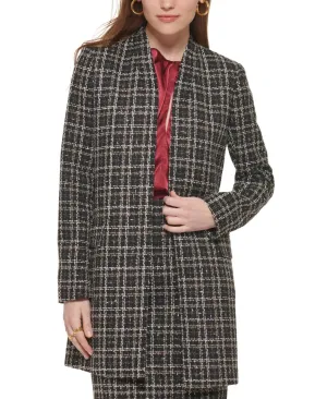 Calvin Klein Womens Petites Tweed Midi Open-Front Blazer Jacket T29JF332