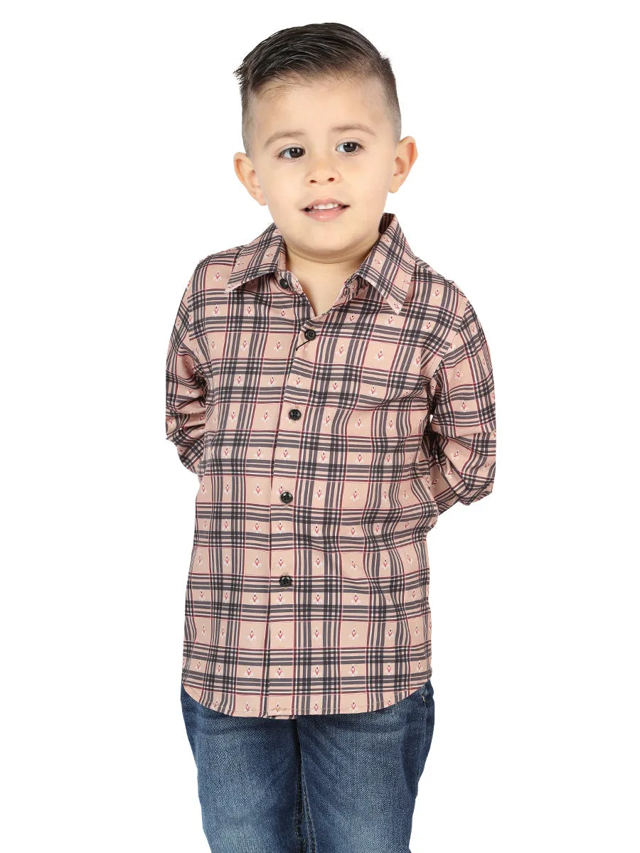 Camisa Vaquera Manga Larga Estampada Cuadros Beige/Negro para Niños 'El Señor de los Cielos' - ID: 44731
