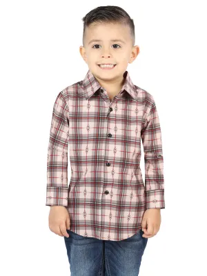Camisa Vaquera Manga Larga Estampada Cuadros Beige/Rojo para Niños 'El Señor de los Cielos' - ID: 44745