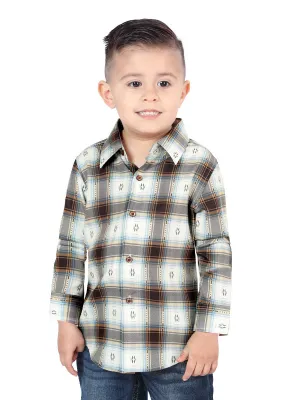 Camisa Vaquera Manga Larga Estampada Cuadros Cafe/Arena para Niños 'El Señor de los Cielos' - ID: 44734