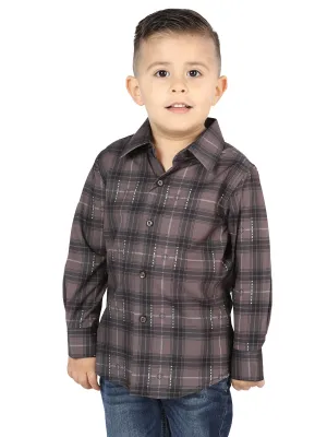 Camisa Vaquera Manga Larga Estampada Cuadros Moka/Olivo para Niños 'El Señor de los Cielos' - ID: 44746