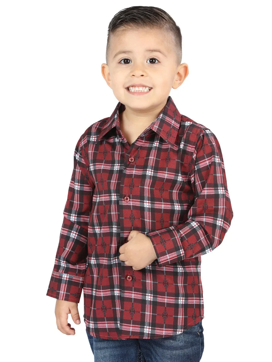 Camisa Vaquera Manga Larga Estampada Cuadros Rojo para Niños 'El Señor de los Cielos' - ID: 44744