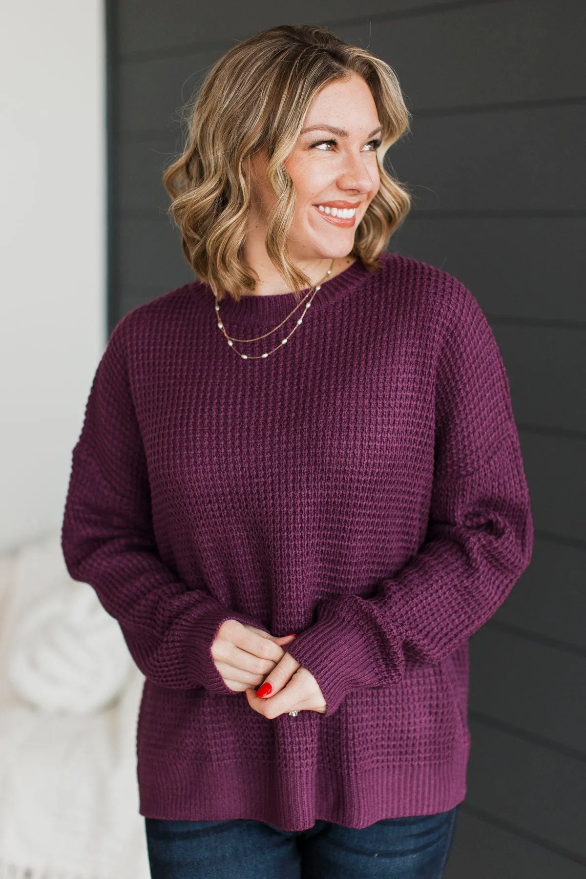 Captivating In Color Knit Sweater- Eggplant